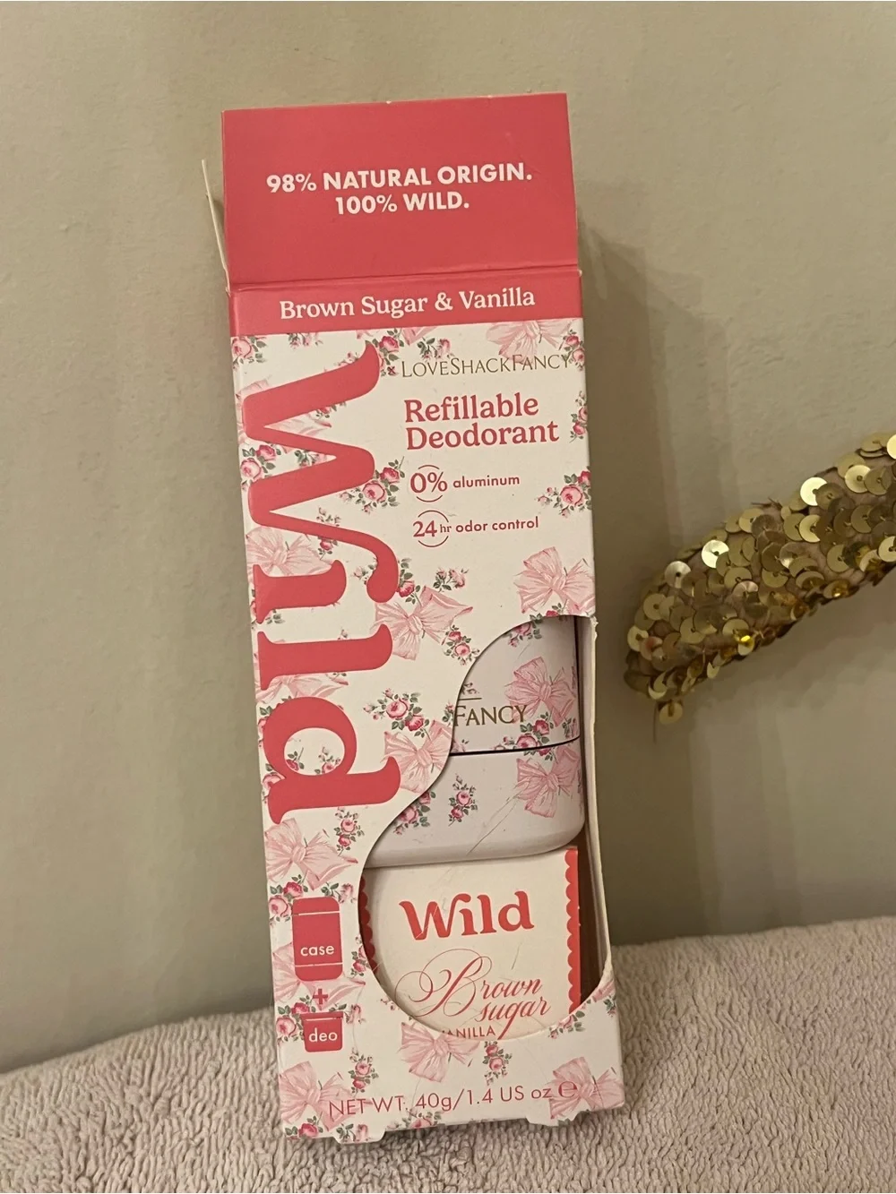LoveShackFancy Pink & Cream Refillable Deodorant Case - Brown Sugar & Vanilla